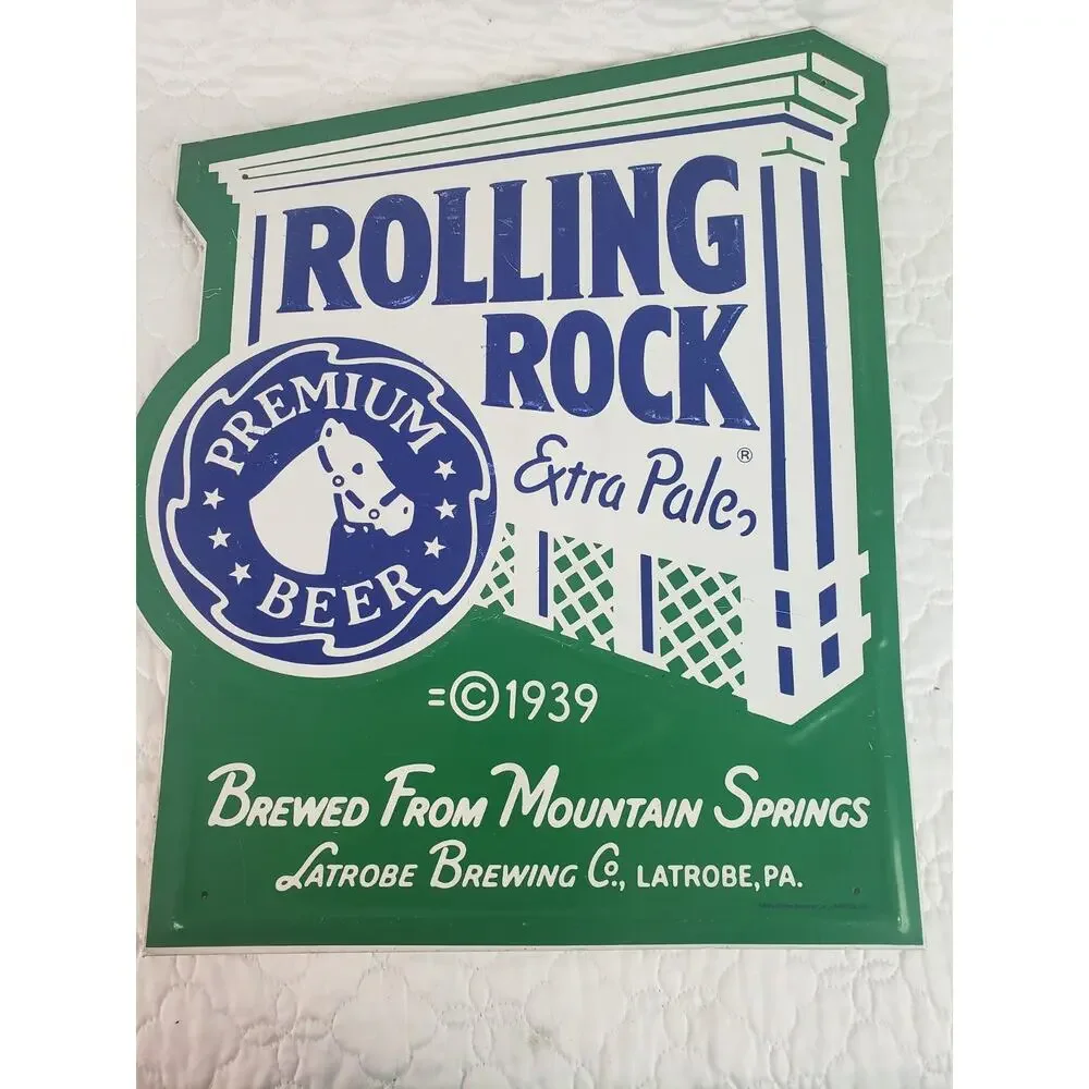 Vintage 1990 Rolling Rock Extra Pale Premium Beer Brew Sign Bar Tavern Man Cave